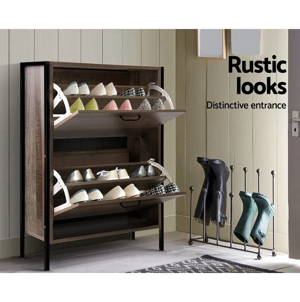 12 Pairs Wooden Vintage Shoe Rack Organiser Cabinet Storage Shelf Rustic Style