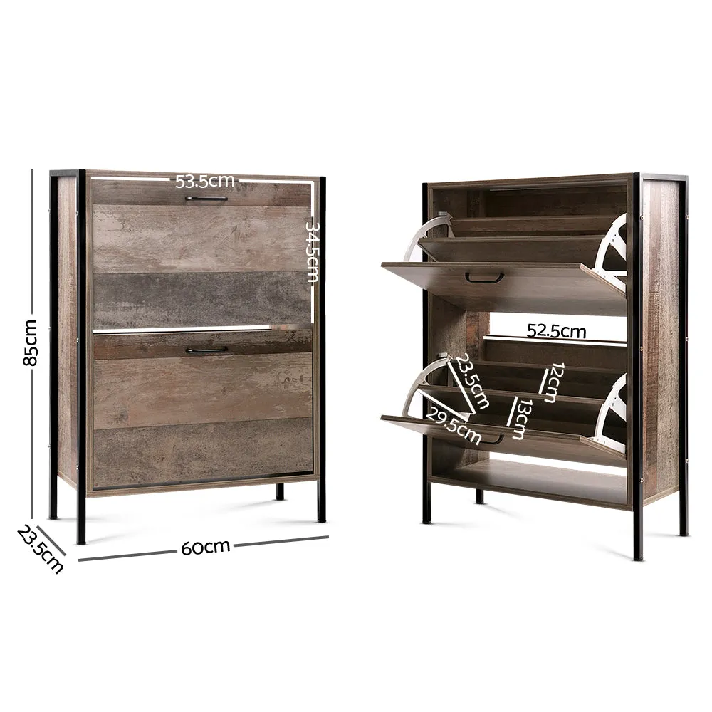 12 Pairs Wooden Vintage Shoe Rack Organiser Cabinet Storage Shelf Rustic Style