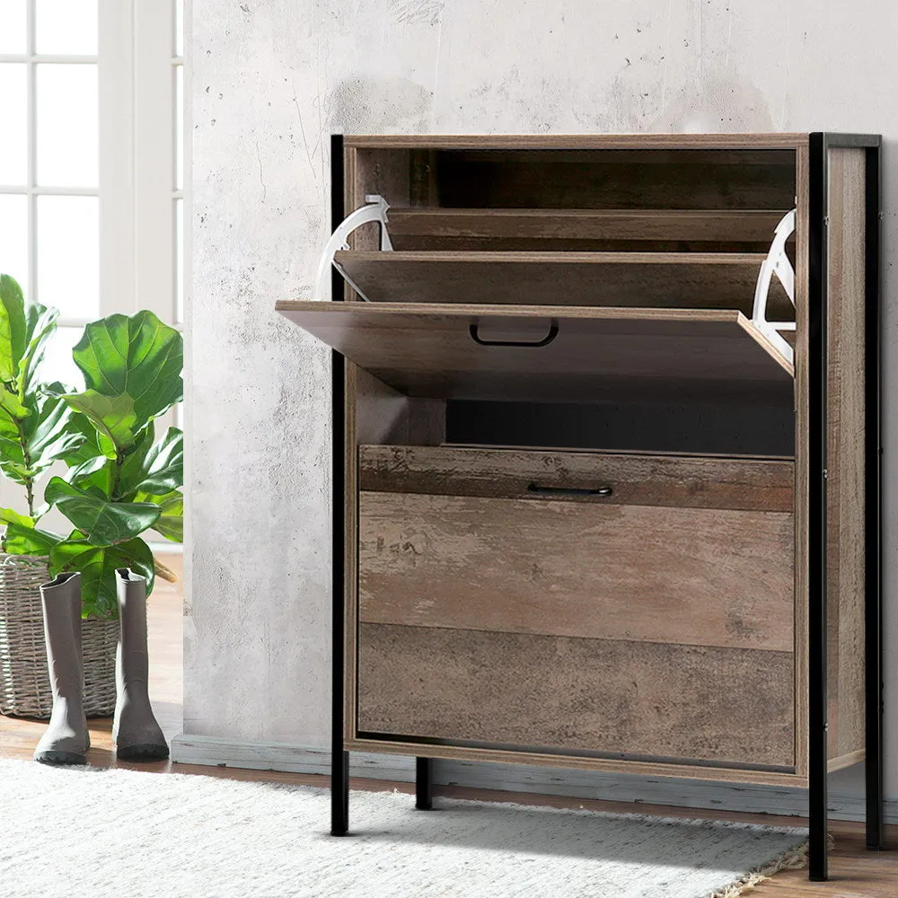 12 Pairs Wooden Vintage Shoe Rack Organiser Cabinet Storage Shelf Rustic Style