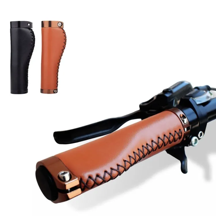 1pair Bicycle Non-Slip Leather Handlebar Grips Mountain Bike Vintage Handlebar Protector(Black)