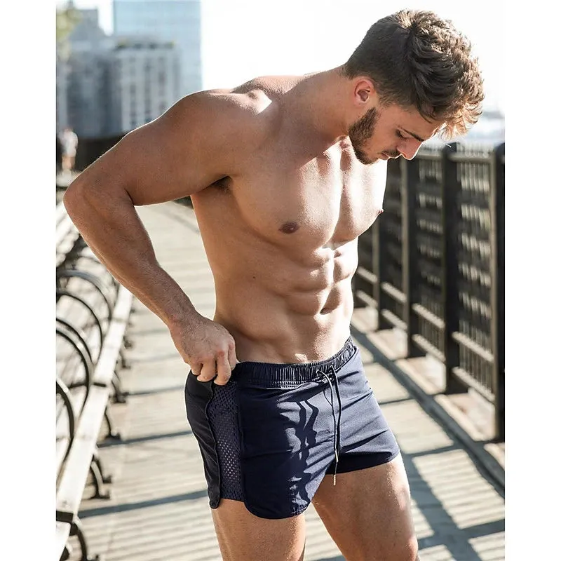 3-Inch Hollow Mesh Men's Board Shorts - Black/Blue Streetwear Sporty Style