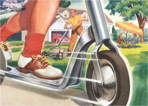 AM-735 Suburban Lawn and Scooter - Vintage Image