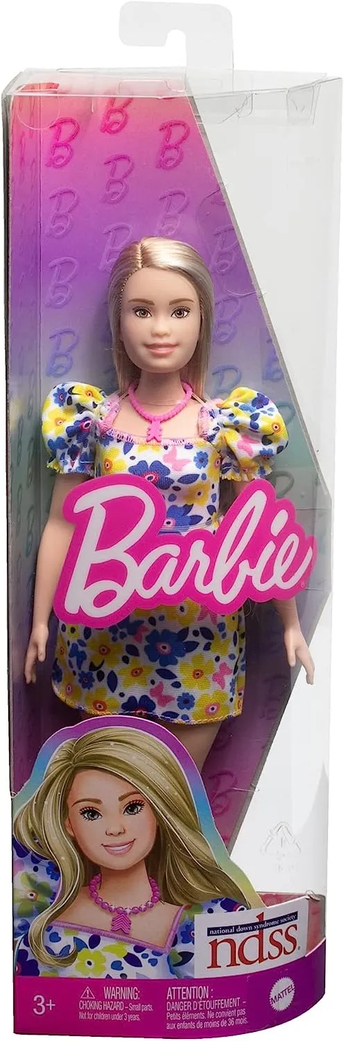 Barbie Fashionistas Doll with Down Syndrome Wearing Floral Dress #208 for Kids Ages 3  (HJT05)