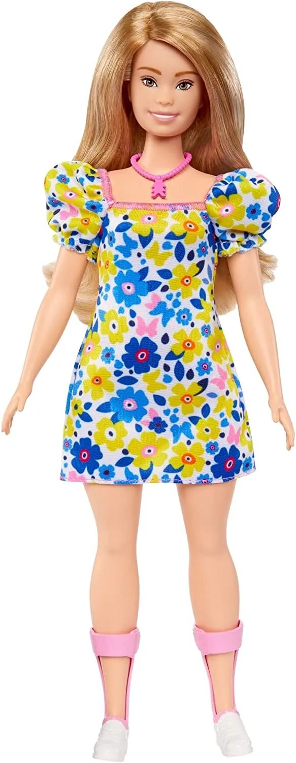 Barbie Fashionistas Doll with Down Syndrome Wearing Floral Dress #208 for Kids Ages 3  (HJT05)