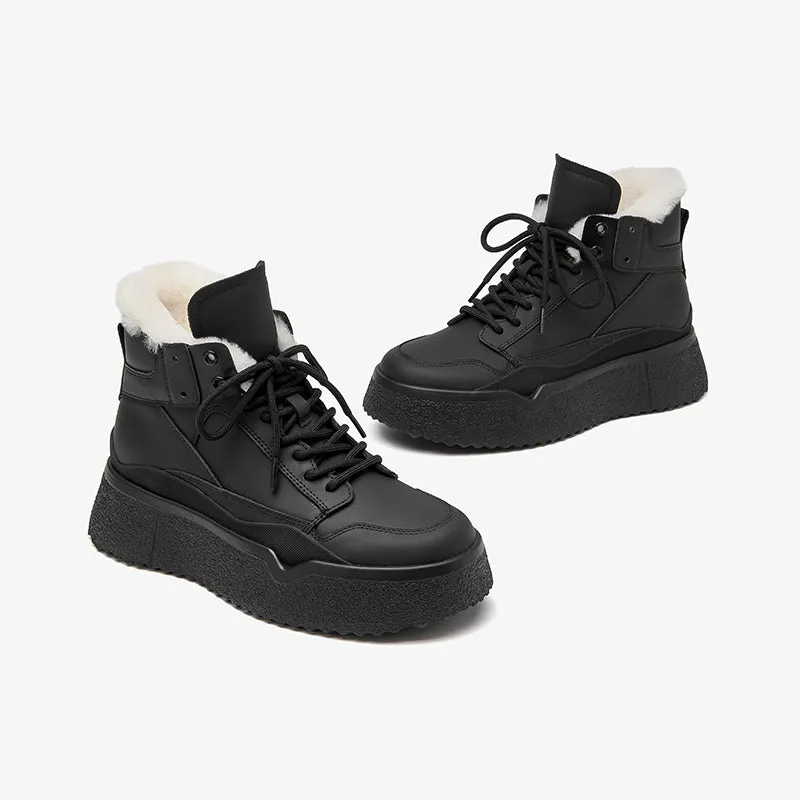 BeauToday Winter Warm Wool Platform Heel Ankle Boots for Women
