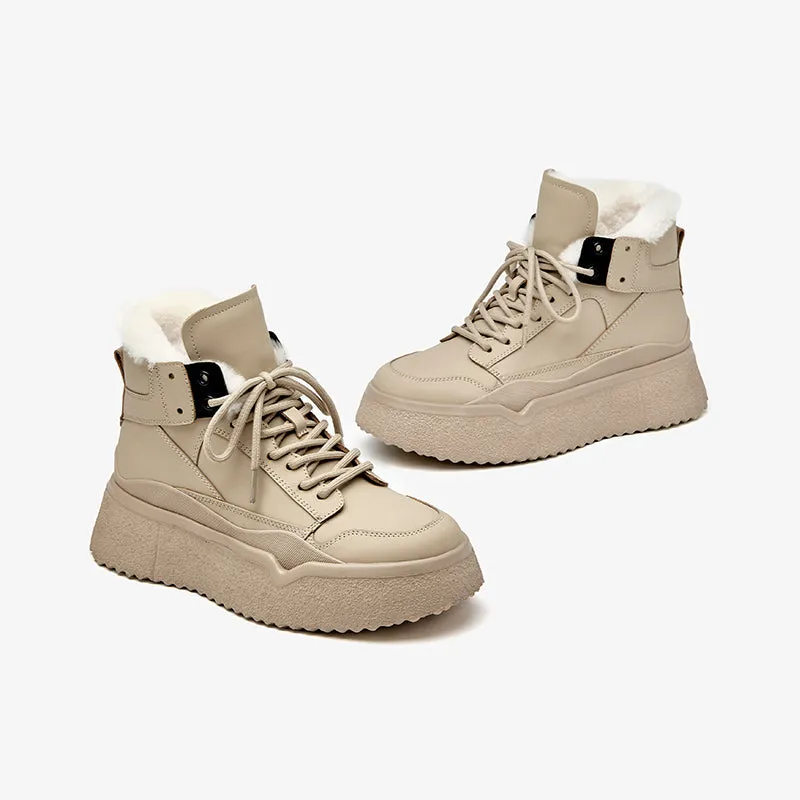 BeauToday Winter Warm Wool Platform Heel Ankle Boots for Women