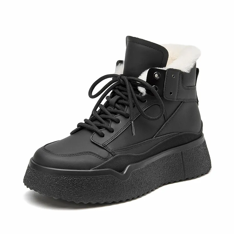 BeauToday Winter Warm Wool Platform Heel Ankle Boots for Women