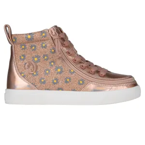Billy Footwear (Kids) - High Top Rose Gold Daisy Faux Leather Shoes Clearance