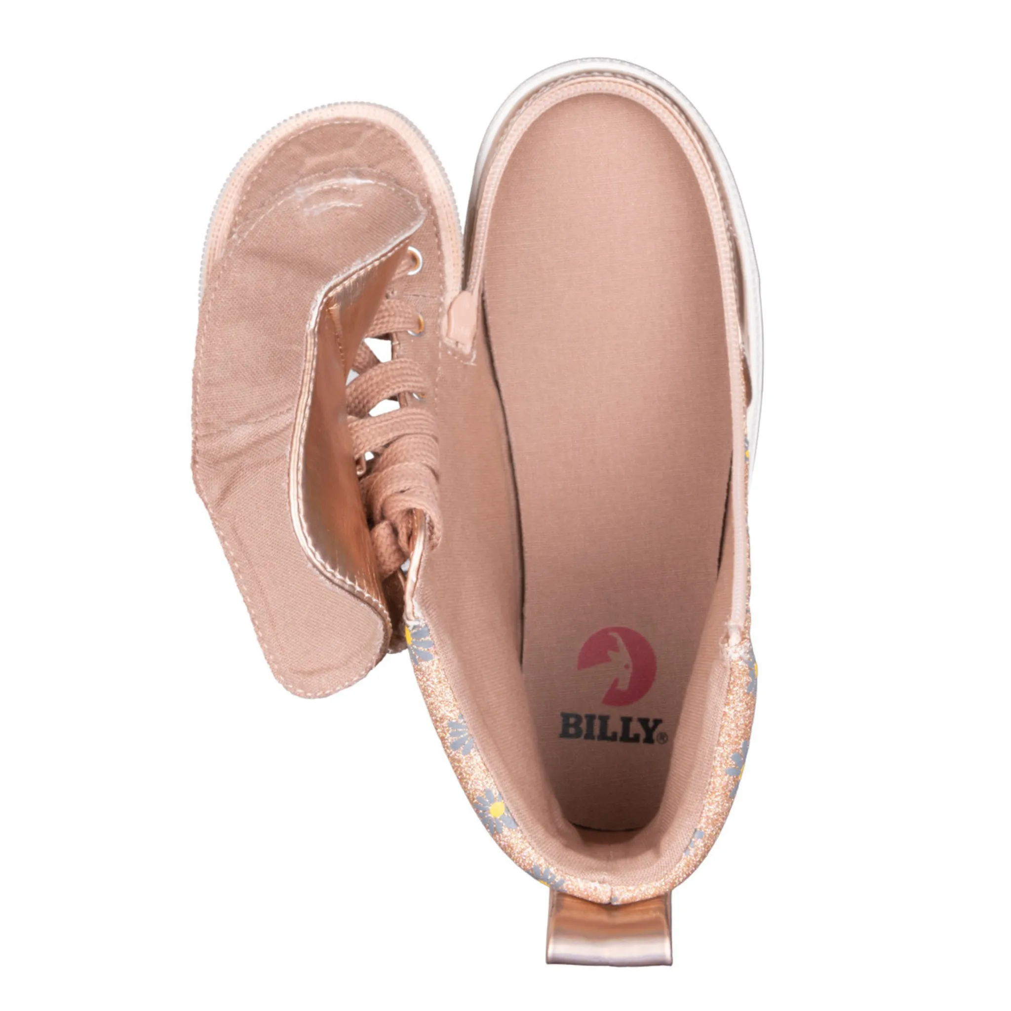 Billy Footwear (Kids) - High Top Rose Gold Daisy Faux Leather Shoes Clearance