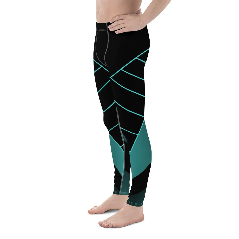 Black Blue Abstract Meggings, Best Designer Men's Leggings Designer Running Compression Tights For Men - Made in USA/EU/MX