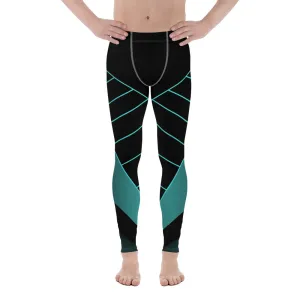 Black Blue Abstract Meggings, Best Designer Men's Leggings Designer Running Compression Tights For Men - Made in USA/EU/MX
