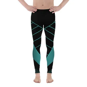 Black Blue Abstract Meggings, Futuristic Men's Leggings, Designer Running Compression Tights For Men - Made in USA/EU/MX