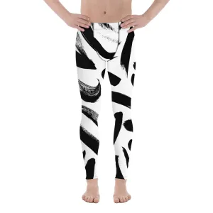 Black White Abstract Meggings, Best Men's Leggings, Designer Running Compression Tights For Men - Made in USA/EU/MX