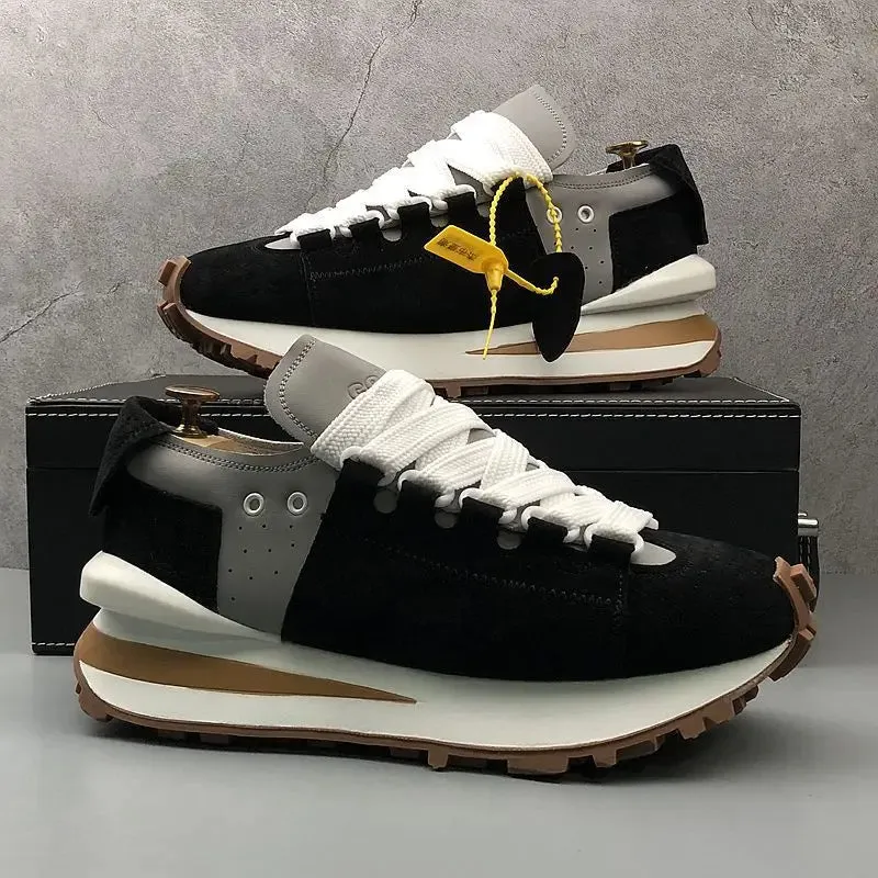 Chunky Sneakers Men Soft Sole Running Shoes Fashion Casual Microfiber Leather Breathable Height Increased Platform Board Shoes