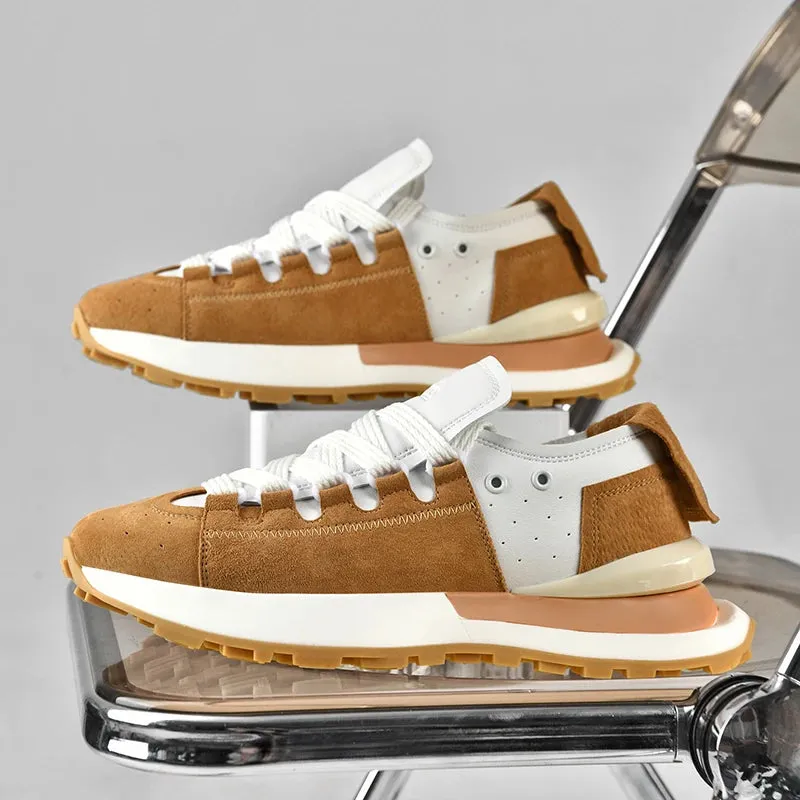 Chunky Sneakers Men Soft Sole Running Shoes Fashion Casual Microfiber Leather Breathable Height Increased Platform Board Shoes