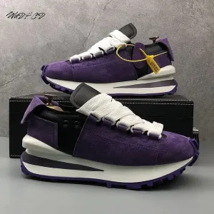 Chunky Sneakers Men Soft Sole Running Shoes Fashion Casual Microfiber Leather Breathable Height Increased Platform Board Shoes