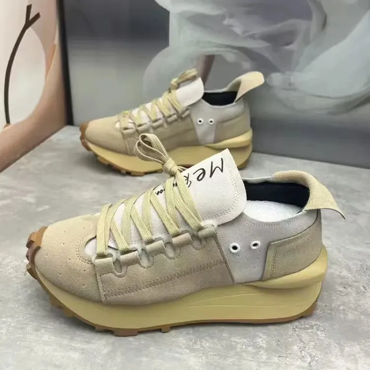 Chunky Sneakers Men Soft Sole Running Shoes Fashion Casual Microfiber Leather Breathable Height Increased Platform Board Shoes