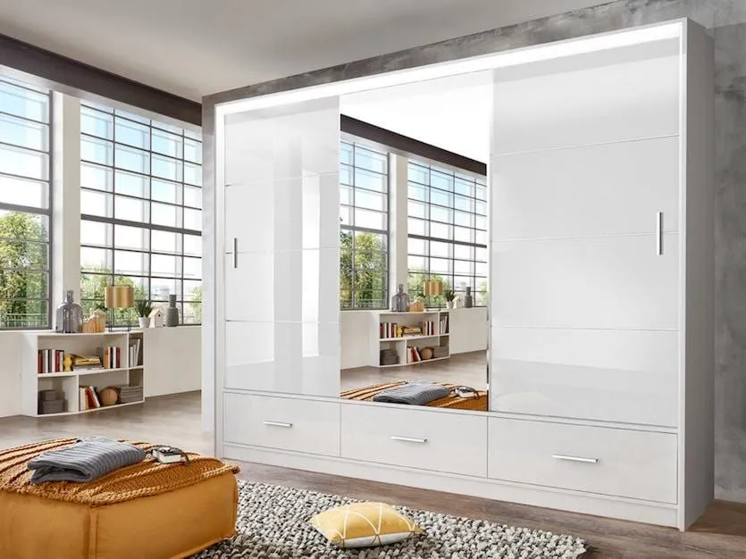 Cornelia 250cm Large High Gloss Sliding Door Wardrobe - Black, White, Grey