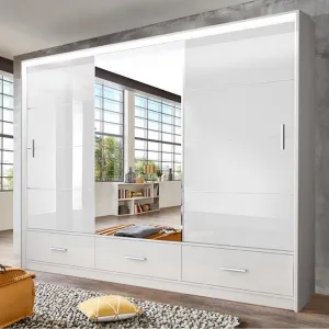 Cornelia 250cm Large High Gloss Sliding Wardrobe - White, Black, Grey