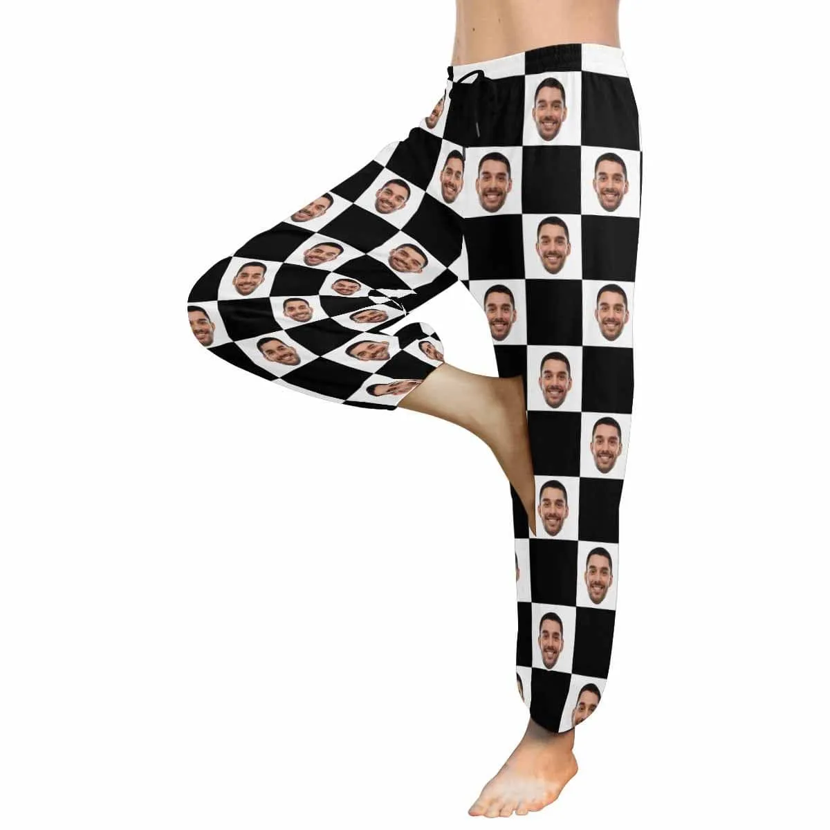 Custom Face Harem Pants Black White Grid Unisex All Over Print Personalized Yoga Pants
