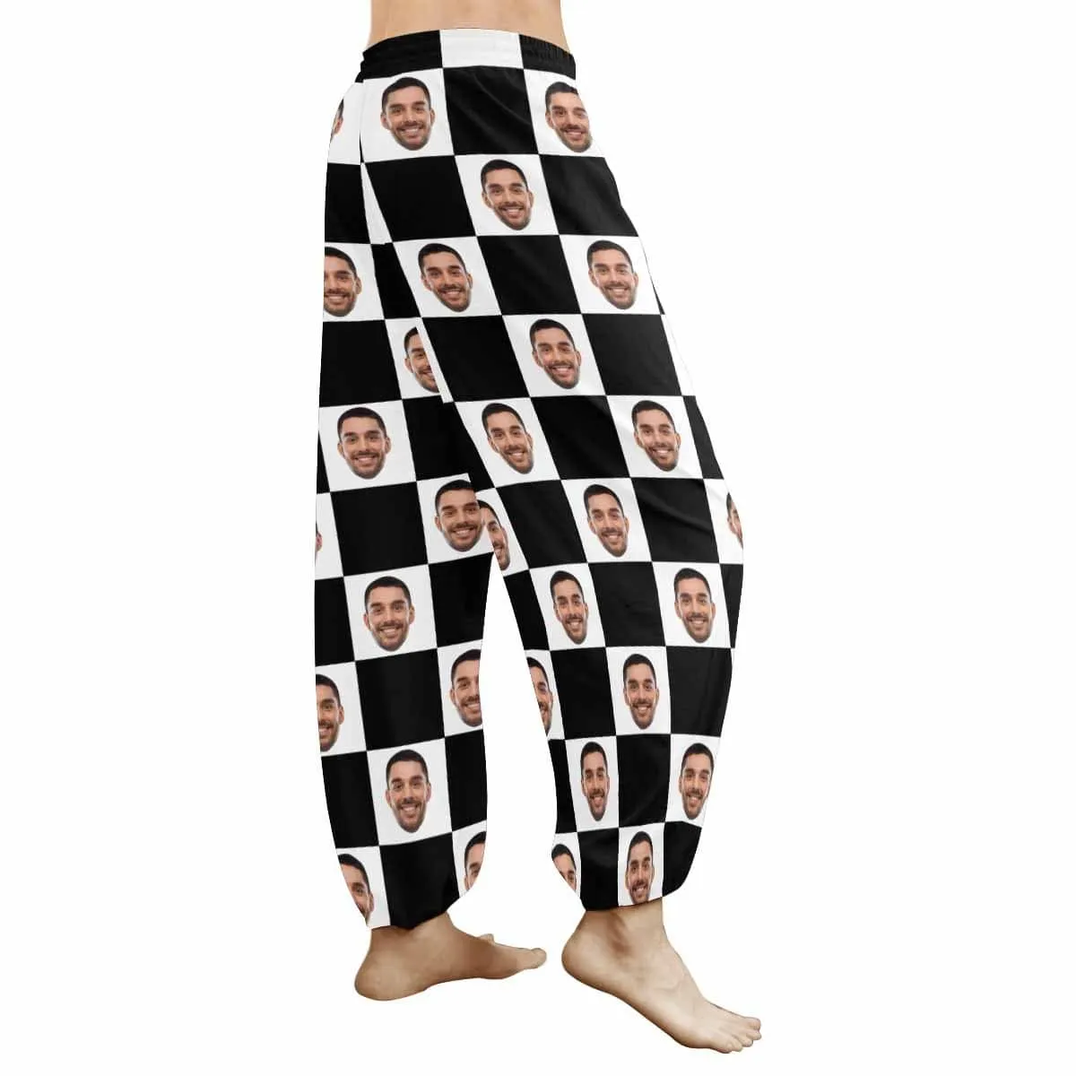 Custom Face Harem Pants Black White Grid Unisex All Over Print Personalized Yoga Pants