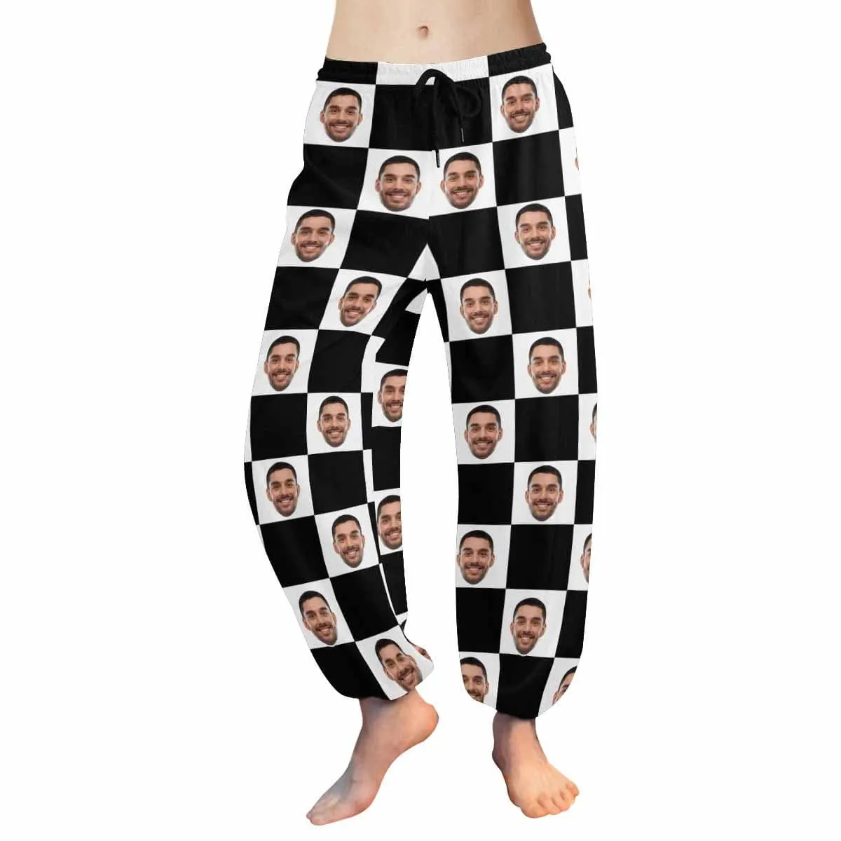 Custom Face Harem Pants Black White Grid Unisex All Over Print Personalized Yoga Pants