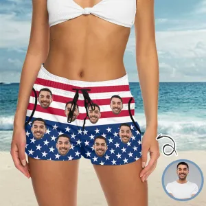 Custom Face USA Flag Women's Mid-Length Board Shorts Swim Trunks Add Your Own Personalized Image