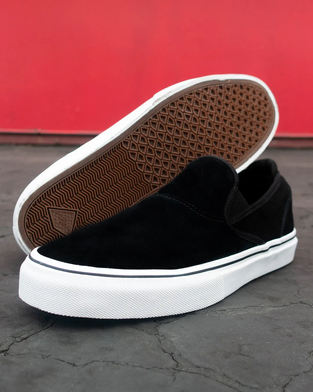 Emerica Mens Wino G6 Slip-On Black White Gold Shoes