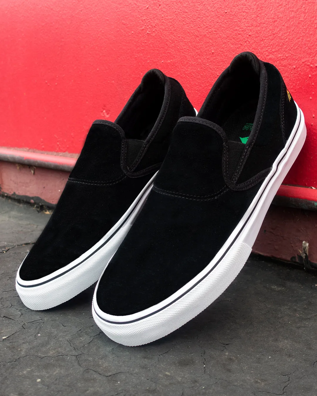 Emerica Mens Wino G6 Slip-On Black White Gold Shoes