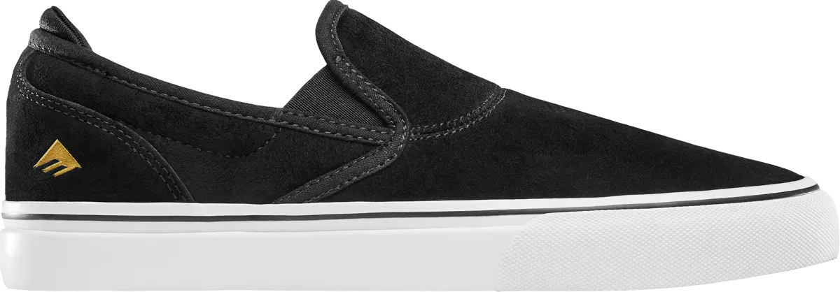 Emerica Mens Wino G6 Slip-On Black White Gold Shoes