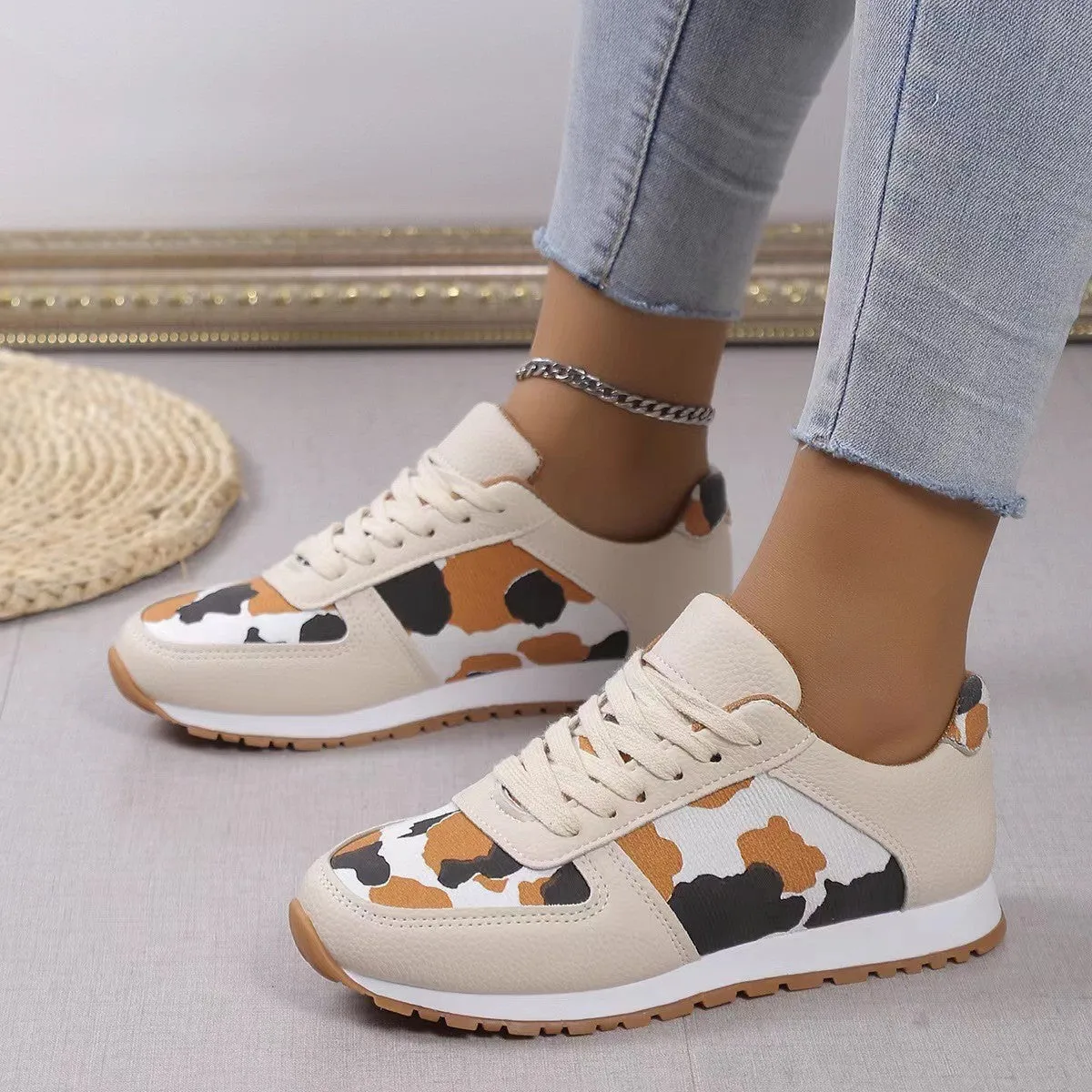 Fashion Leopard Print Lace-up Sports Shoes Sneakers