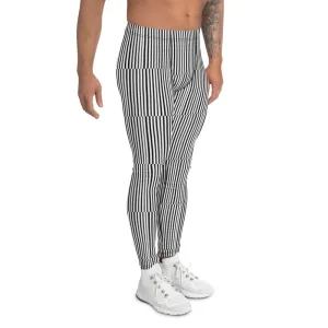 Fun Stripes Men's Leggings, Black White Vertical Striped Print Meggings-Made in USA/EU/MX