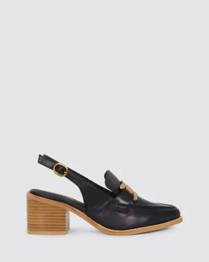 GAMMA SLINGBACK HEELS BLACK LEATHER