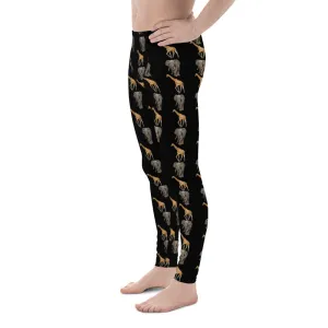Giraffe and Elephant Men's Leggings, Jungle Animal Print Meggings Running Tights - Made in USA/EU