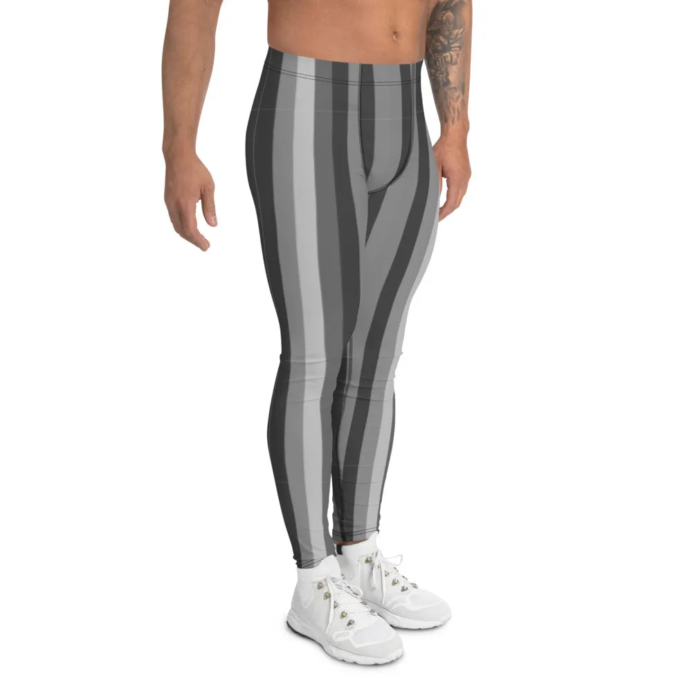 Grey Striped Men's Leggings, Best Designer Striped Men's Circus Party Tights-Made in USA/EU/MX