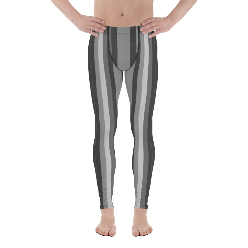 Grey Striped Men's Leggings, Best Designer Striped Men's Circus Party Tights-Made in USA/EU/MX