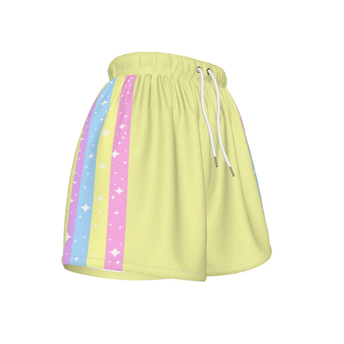 Happy Rainbow Cloud Yellow Women's Sports Shorts