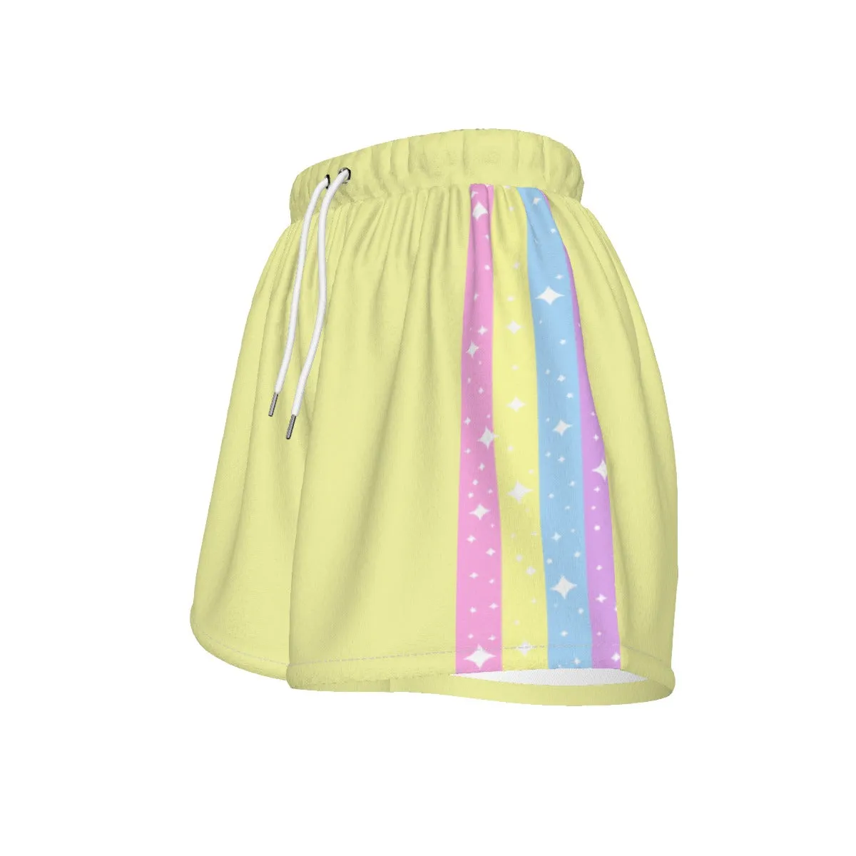Happy Rainbow Cloud Yellow Women's Sports Shorts