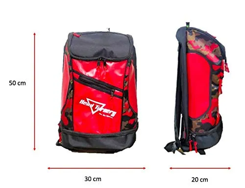 HeadTurners Pro Badminton Backpack Kitbag with Shoe Pocket (Red Camo, Black )