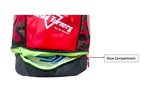HeadTurners Pro Badminton Backpack Kitbag with Shoe Pocket (Red Camo, Black )