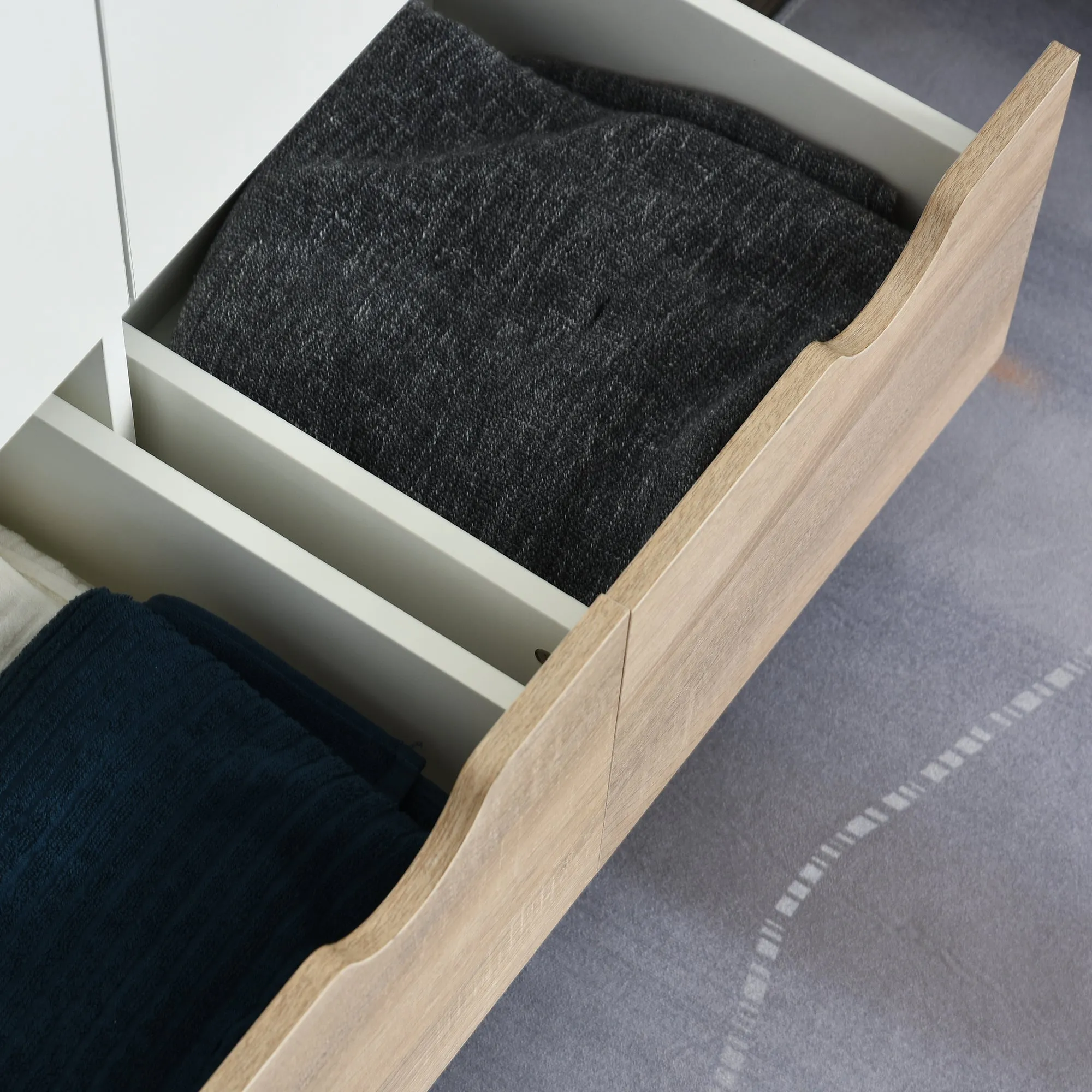 HOMCOM 2-Door Clothes Wardrobe w/ Rail Shelf 2 Drawers Wood Feet Elegant Home Storage Organisation Furniture Dresses Coats Blankets Shoes White