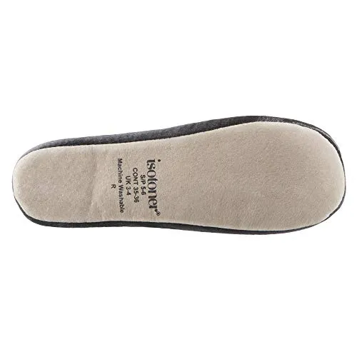 isotoner Womens Satin Ballerina Slipper with Bow, Suede Sole, Mineral, 8-9