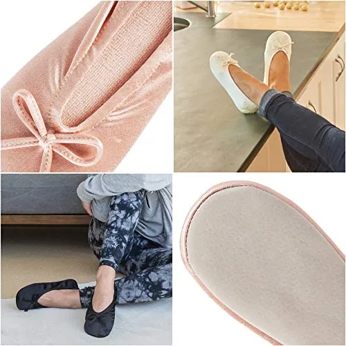 isotoner Womens Satin Ballerina Slipper with Bow, Suede Sole, Mineral, 8-9
