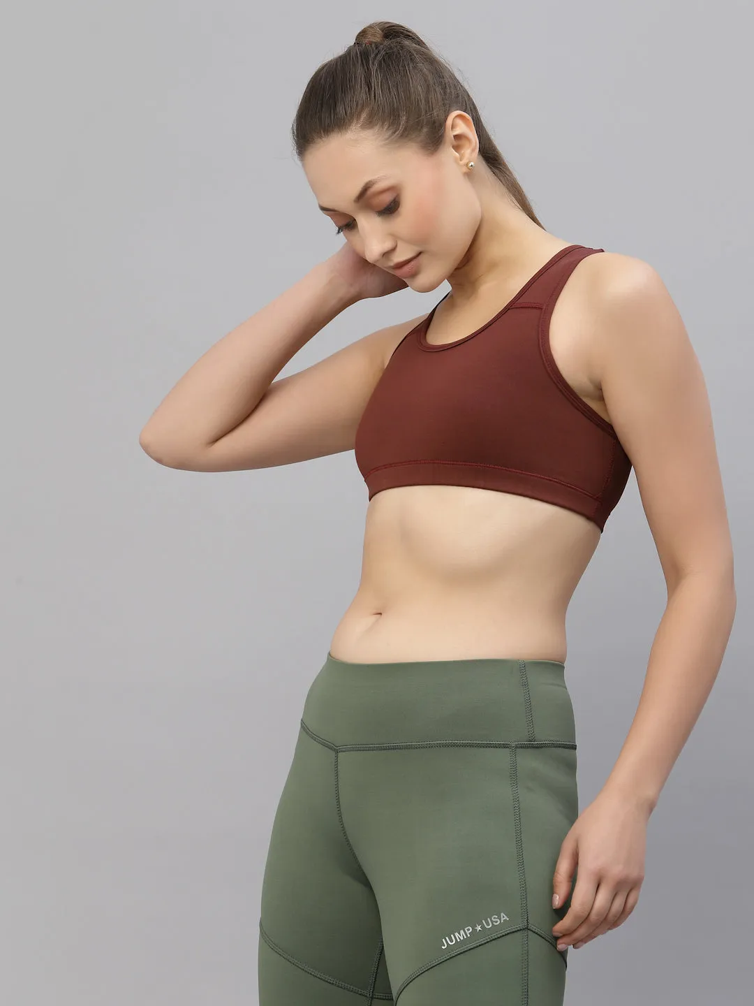 JUMP USA Maroon Solid Non-Wired Non Padded Sports Bra