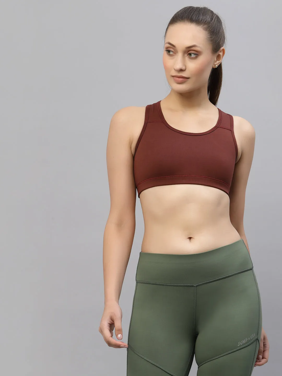 JUMP USA Maroon Solid Non-Wired Non Padded Sports Bra