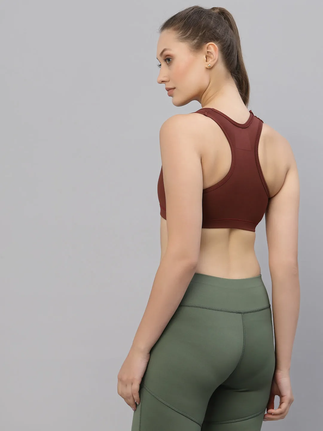 JUMP USA Maroon Solid Non-Wired Non Padded Sports Bra