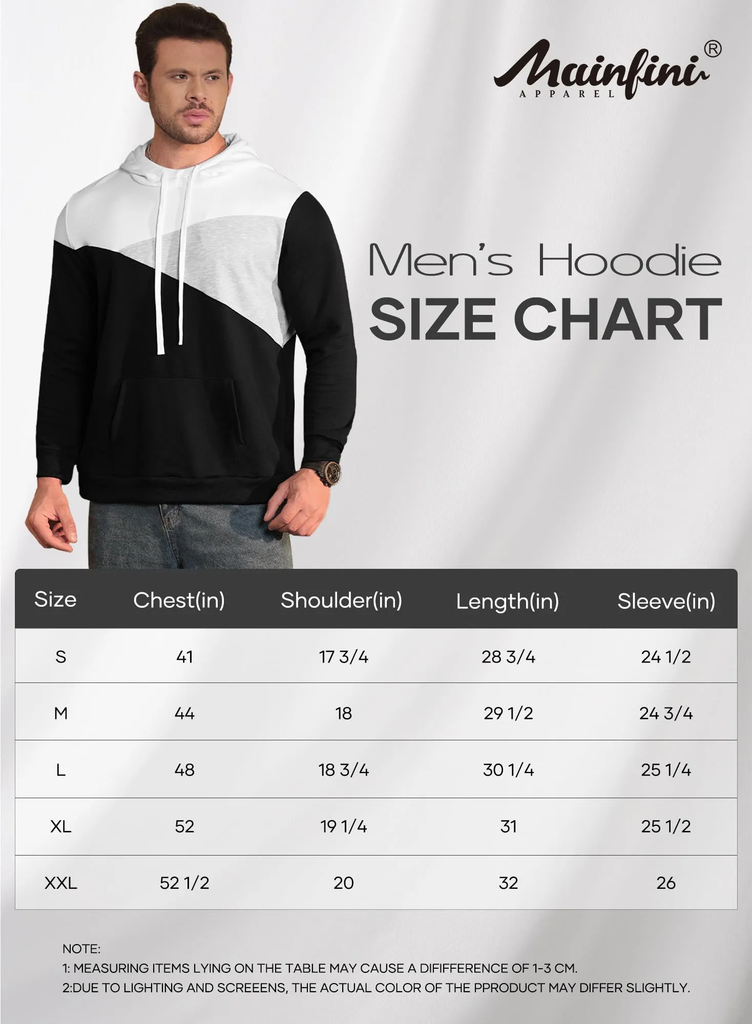 Mainfini Mens Contrast Color Hooded Color Block Hoodie Sport Colors Pullover Black M