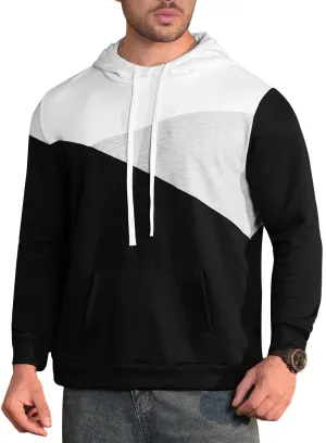 Mainfini Mens Contrast Color Hooded Color Block Hoodie Sport Colors Pullover Black M