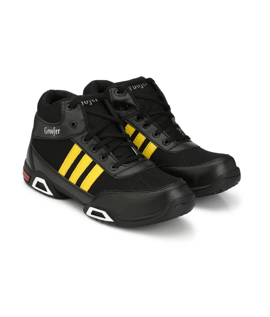 Men's Black And yellow High Top Synthetic Sport Shoes