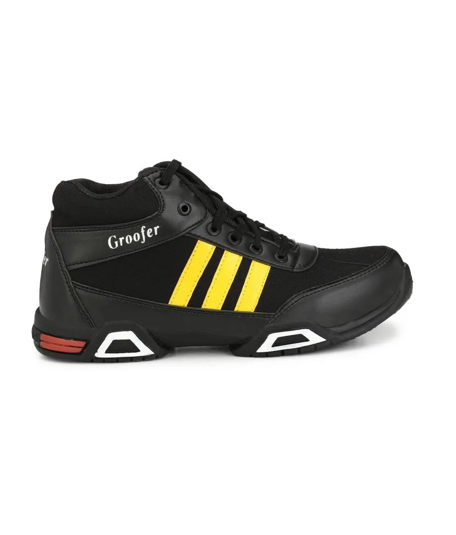 Men's Black And yellow High Top Synthetic Sport Shoes